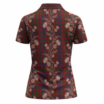 Sinclair Tartan Women Polo Shirt Seamless Scottish Thistle Flowers