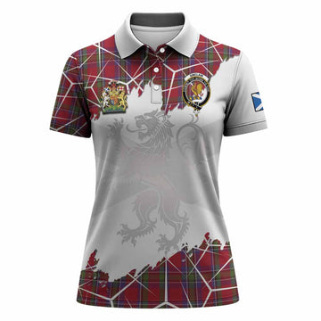 Sinclair Tartan Women Polo Shirt with Family Crest and Lion Rampant Grunge Style