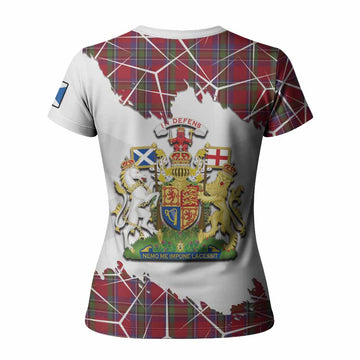 Sinclair Tartan Women T shirt with Family Crest and Lion Rampant Grunge Style