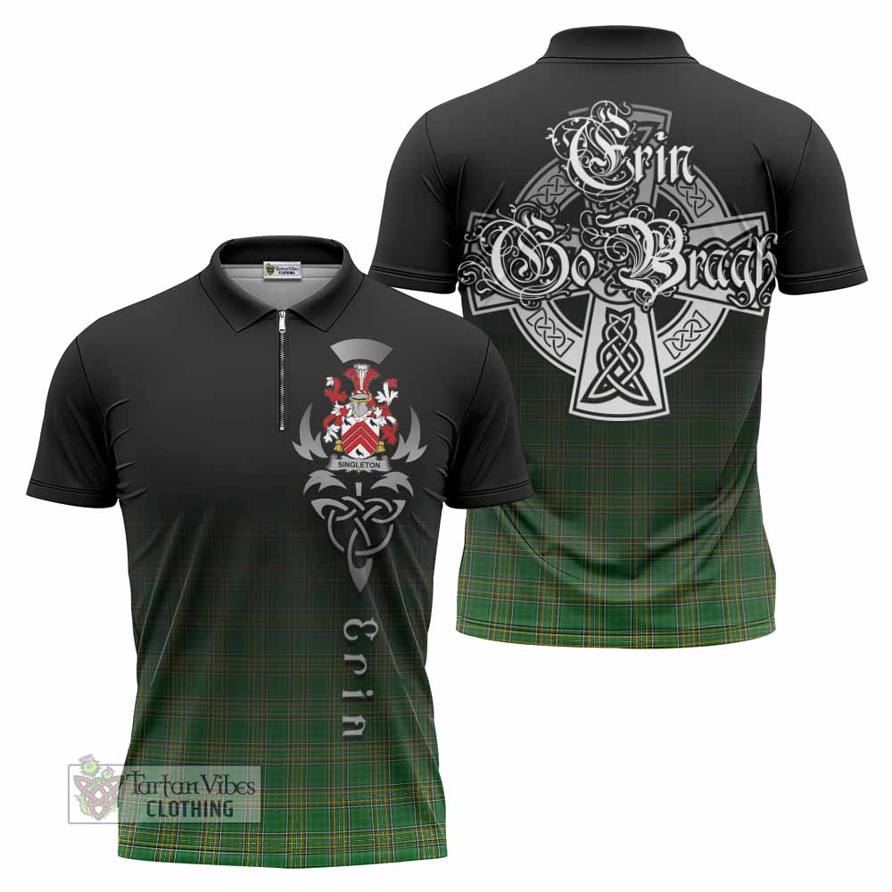 Singleton Irish Clan Zipper Polo Shirt with Coat of Arms Erin Go Bragh Celtic Inspired - Tartan Vibes Clothing