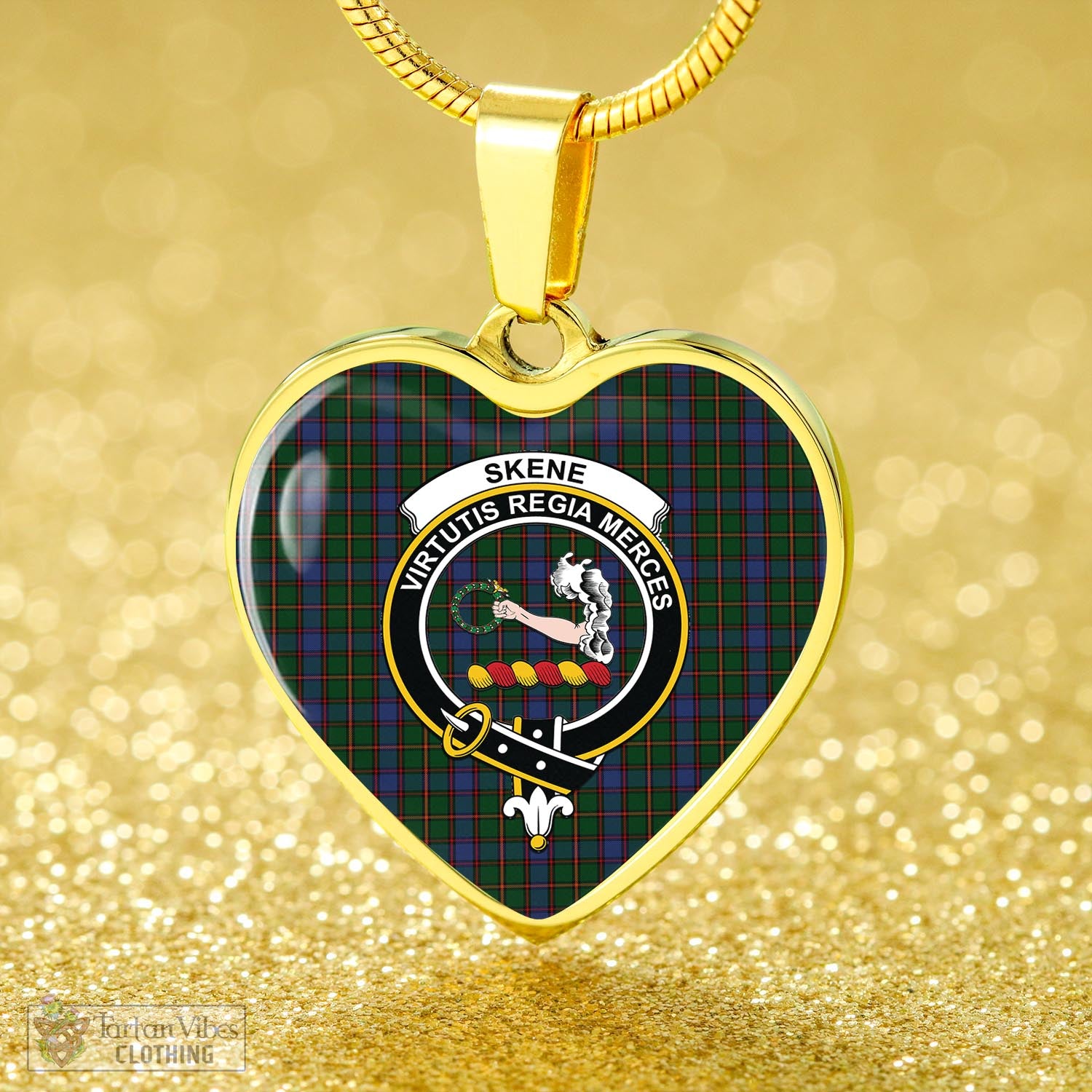 Tartan Vibes Clothing Skene Tartan Heart Necklace with Family Crest