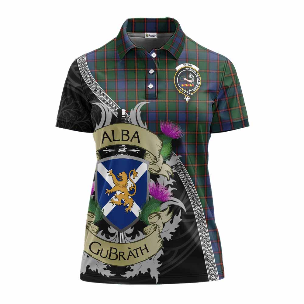 Tartan Vibes Clothing Skene Tartan Family Crest Women's Polo Shirt Lion Rampant Royal Thistle Shield Celtic Inspired