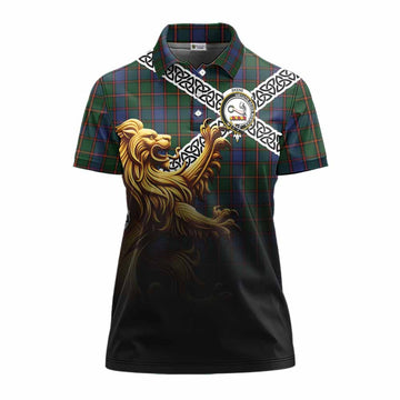 Skene Crest Tartan Women's Polo Shirt with Golden Lion Emblem Celtic Style
