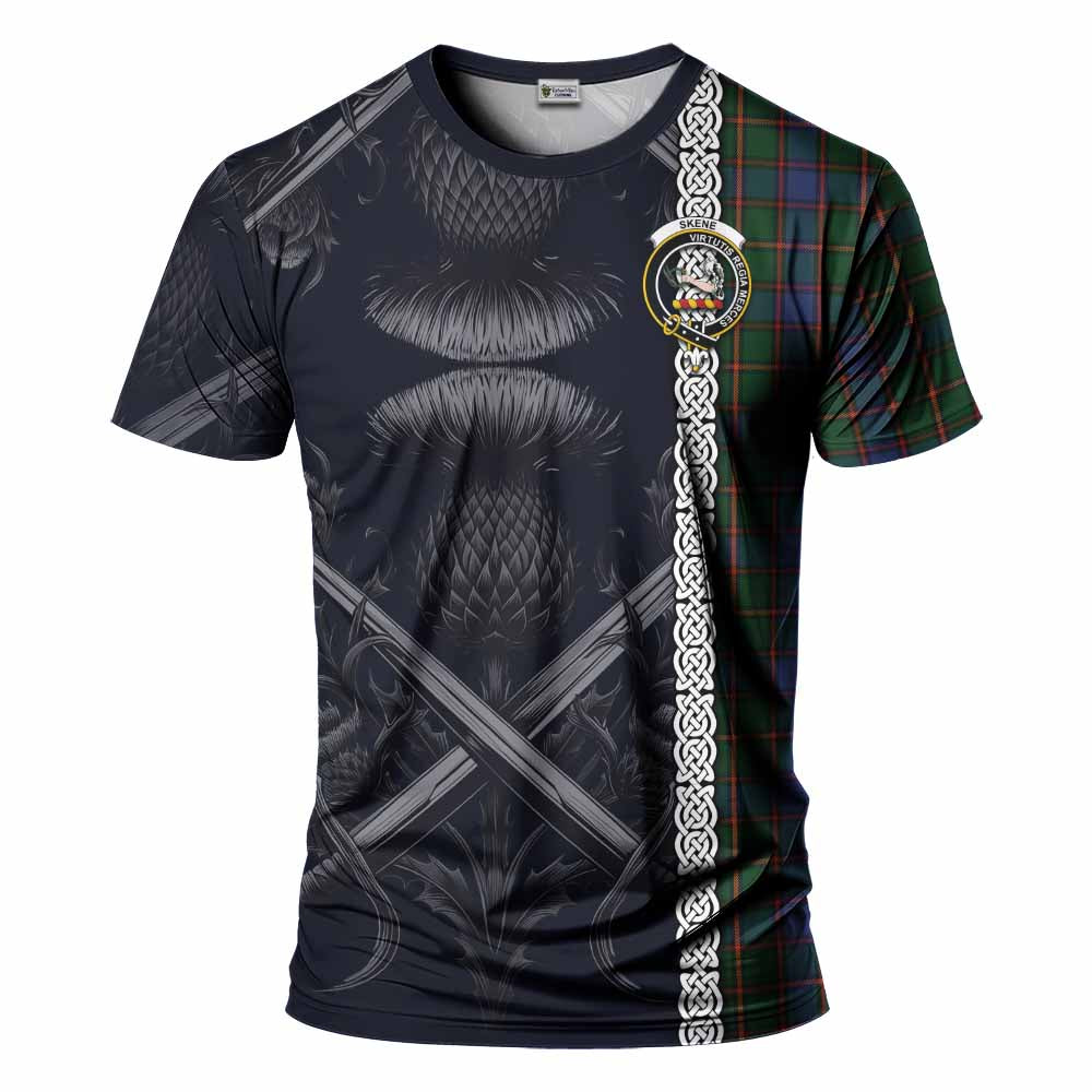 Tartan Vibes Clothing Skene Tartan T-Shirt with Family Crest Cross Sword Thistle Celtic Vibes