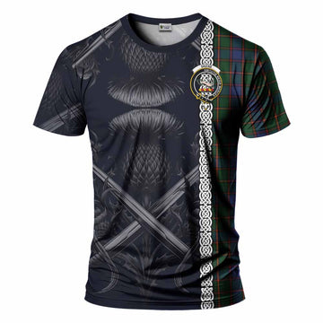 Tartan Vibes Clothing Skene Tartan T-Shirt with Family Crest Cross Sword Thistle Celtic Vibes