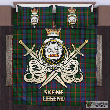 Skene Tartan Bedding Set with Clan Crest and the Golden Sword of Courageous Legacy