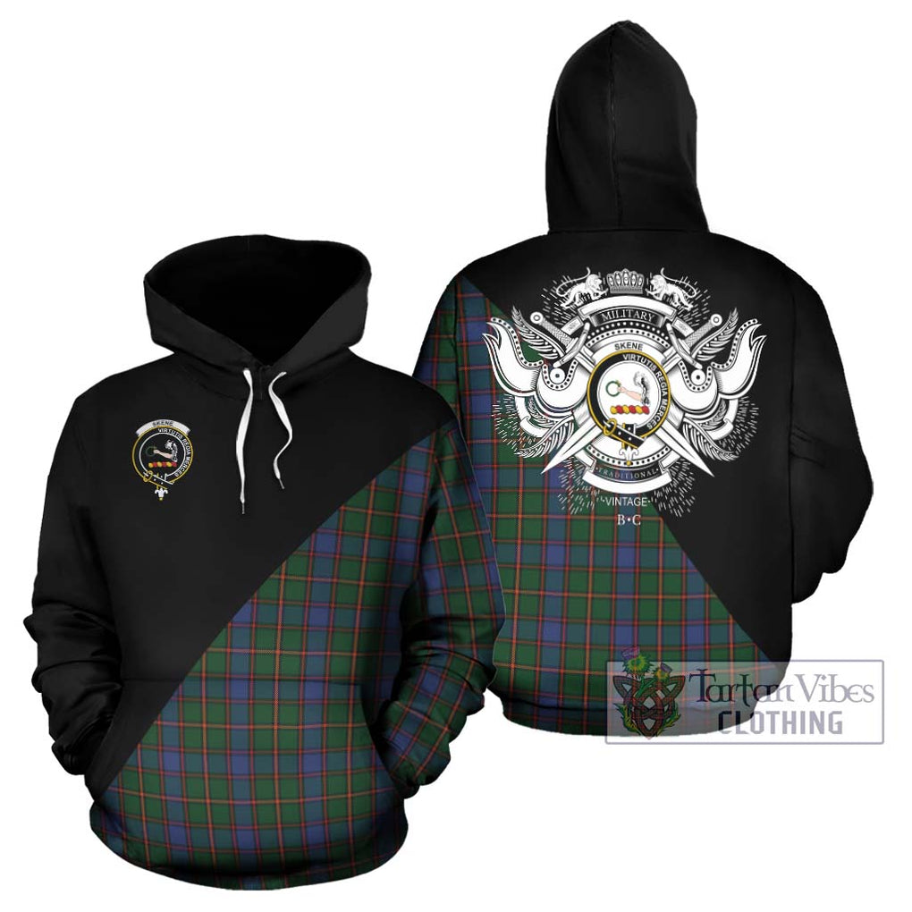 Skene Tartan Hoodie with Family Crest and Military Logo Style Zip Hoodie - Tartanvibesclothing Shop