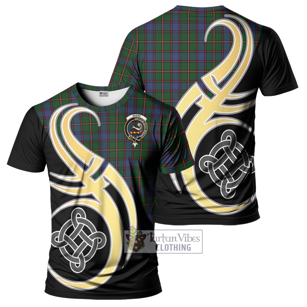 Tartan Vibes Clothing Skene Tartan T-Shirt with Family Crest and Celtic Symbol Style