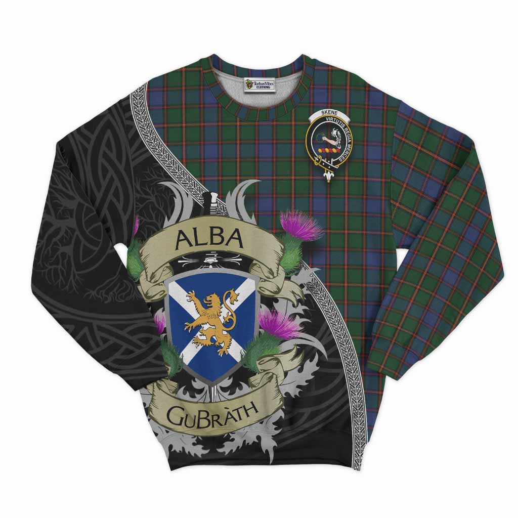 Tartan Vibes Clothing Skene Tartan Family Crest Sweatshirt Lion Rampant Royal Thistle Shield Celtic Inspired