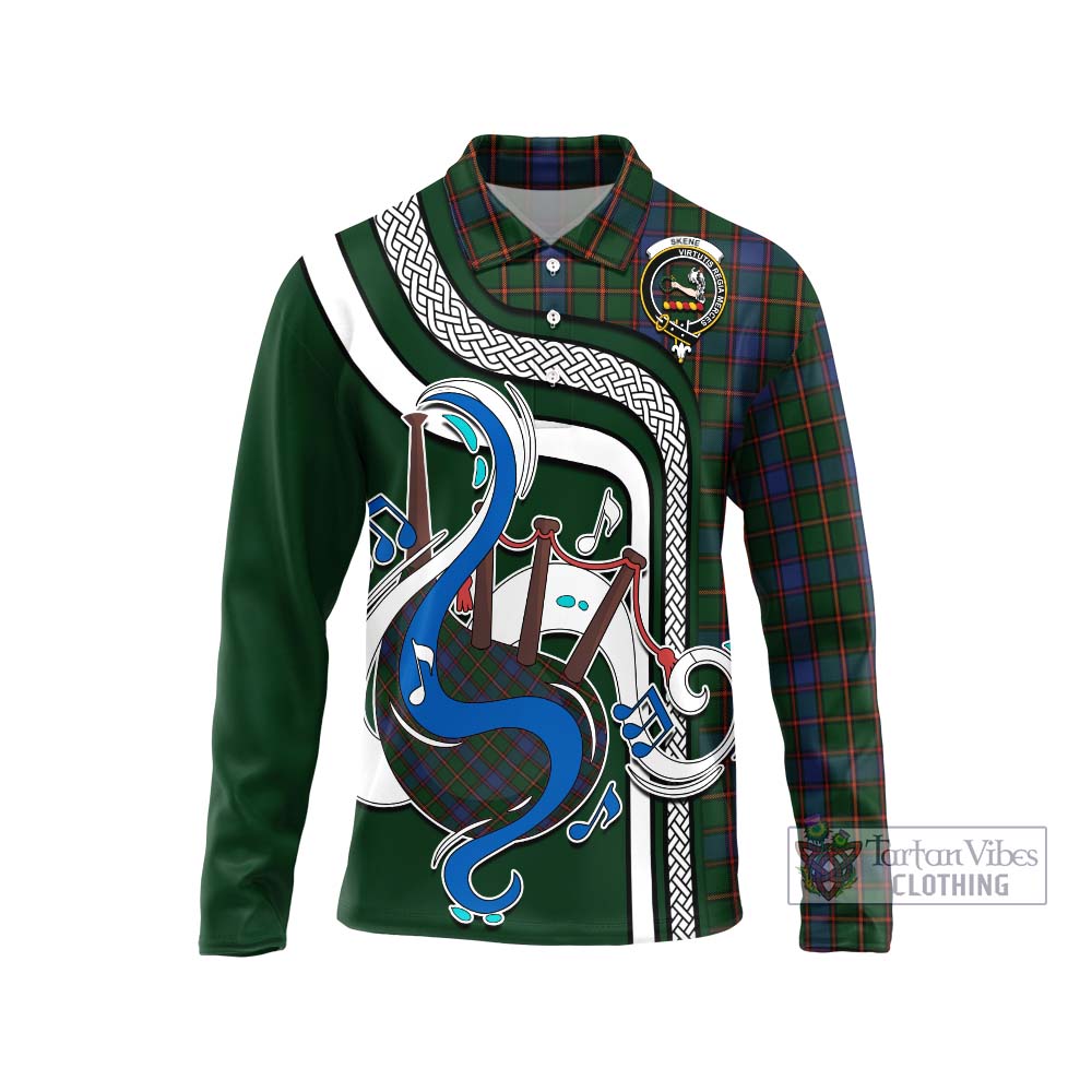 Tartan Vibes Clothing Skene Tartan Long Sleeve Polo Shirt with Epic Bagpipe Style