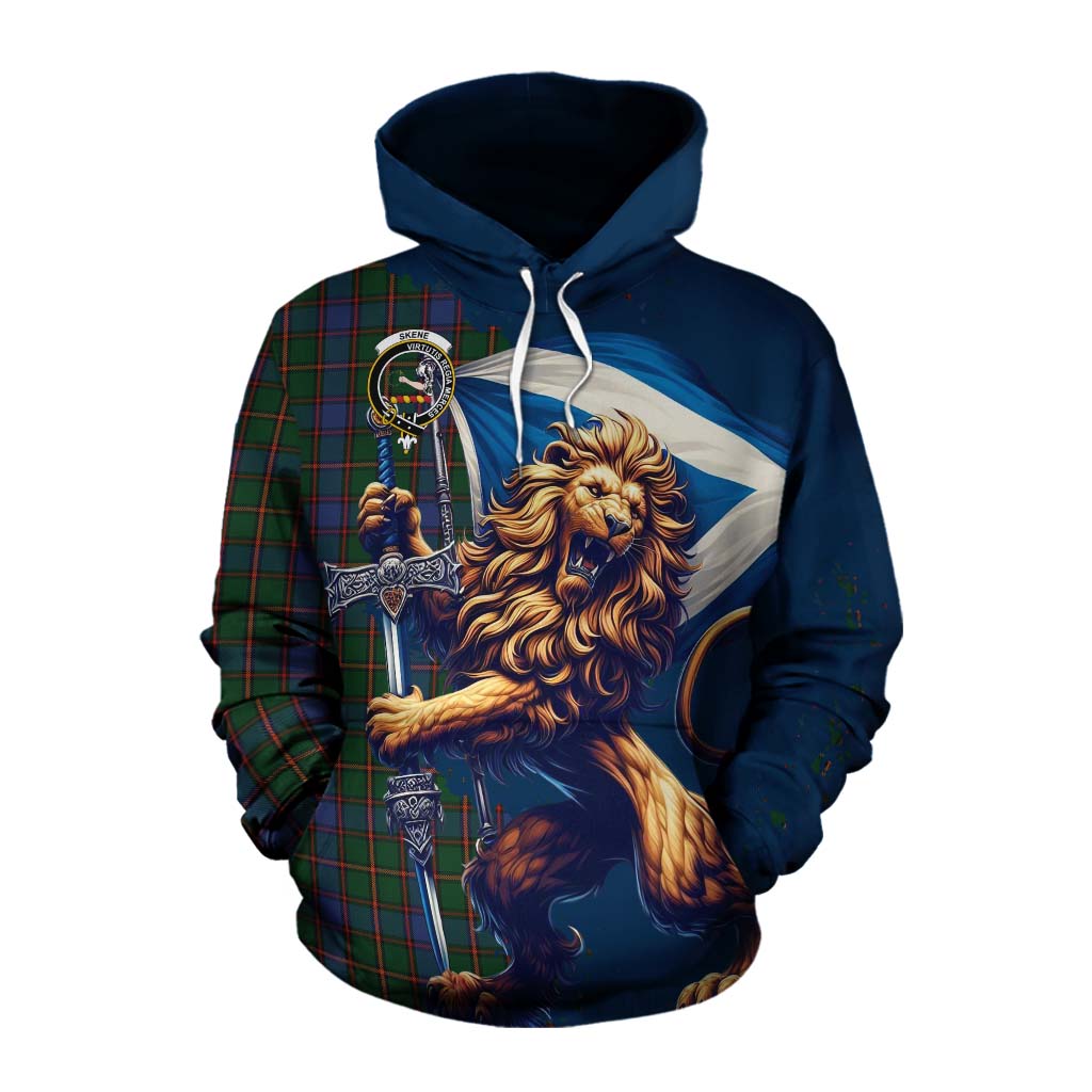Tartan Vibes Clothing Skene Tartan Family Crest Cotton Hoodie with Scottish Majestic Lion