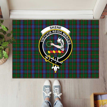 Skene Tartan Rubber Doormat with Family Crest