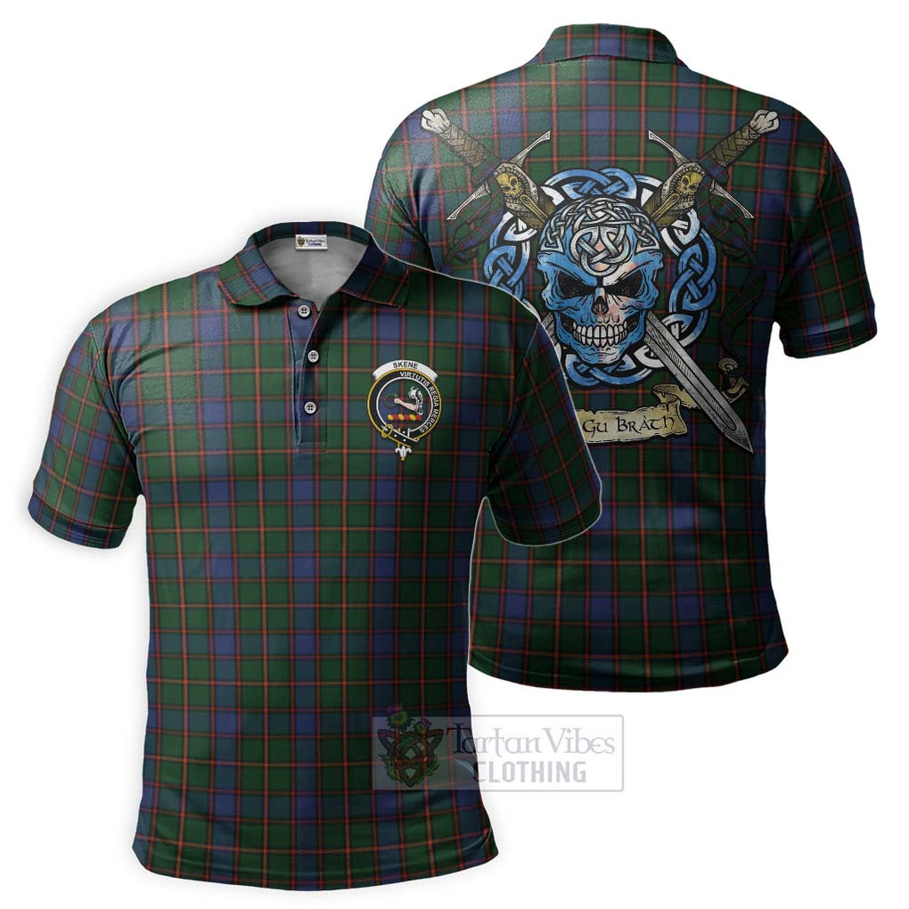 Tartan Vibes Clothing Skene Tartan Polo Shirt with Family Crest Celtic Skull Style