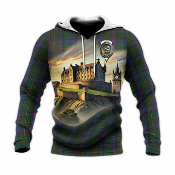 Tartan Vibes Clothing Skene Tartan Family Crest Knitted Hoodie with Scottish Ancient Castle Style