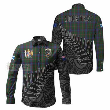 Tartan Vibes Clothing Skene Crest Tartan Long Sleeve Button Shirt with New Zealand Silver Fern Half Style