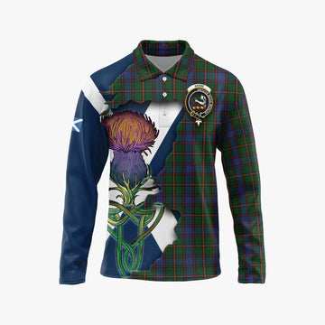 Tartan Vibes Clothing Skene Tartan Family Crest Long Sleeve Polo Shirt Scottish Thistle Celtic Inspired