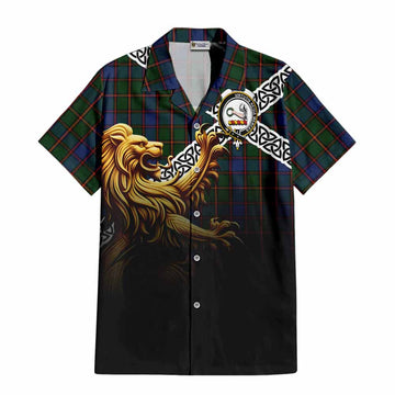 Skene Crest Tartan Hawaiian Shirt with Golden Lion Emblem Celtic Style