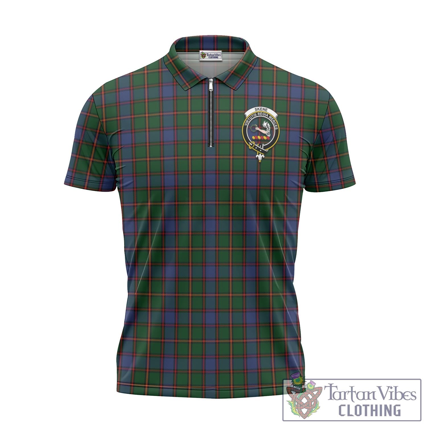 Tartan Vibes Clothing Skene Tartan Zipper Polo Shirt with Family Crest