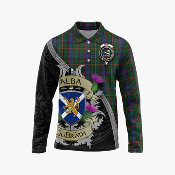 Tartan Vibes Clothing Skene Tartan Family Crest Long Sleeve Polo Shirt Lion Rampant Royal Thistle Shield Celtic Inspired