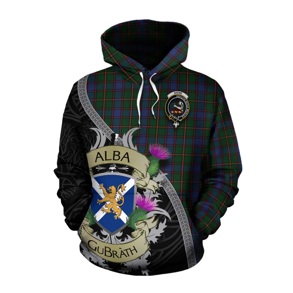 Tartan Vibes Clothing Skene Tartan Family Crest Cotton Hoodie Lion Rampant Royal Thistle Shield Celtic Inspired