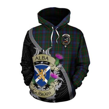 Skene Tartan Family Crest Cotton Hoodie Lion Rampant Royal Thistle Shield Celtic Inspired