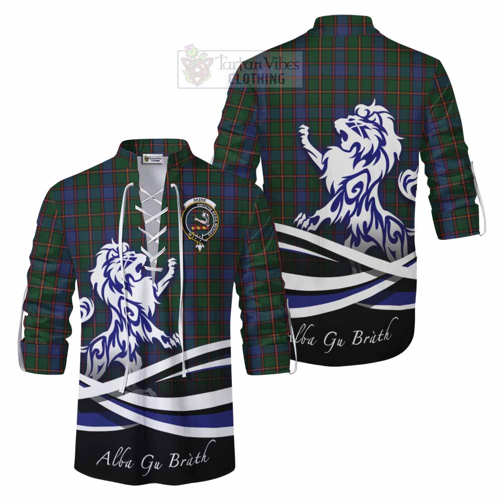 Tartan Vibes Clothing Skene Tartan Ghillie Kilt Shirt with Alba Gu Brath Regal Lion Emblem