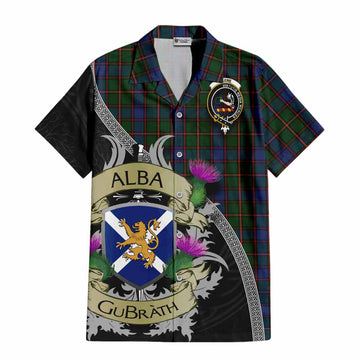 Tartan Vibes Clothing Skene Tartan Family Crest Short Sleeve Button Shirt Lion Rampant Royal Thistle Shield Celtic Inspired