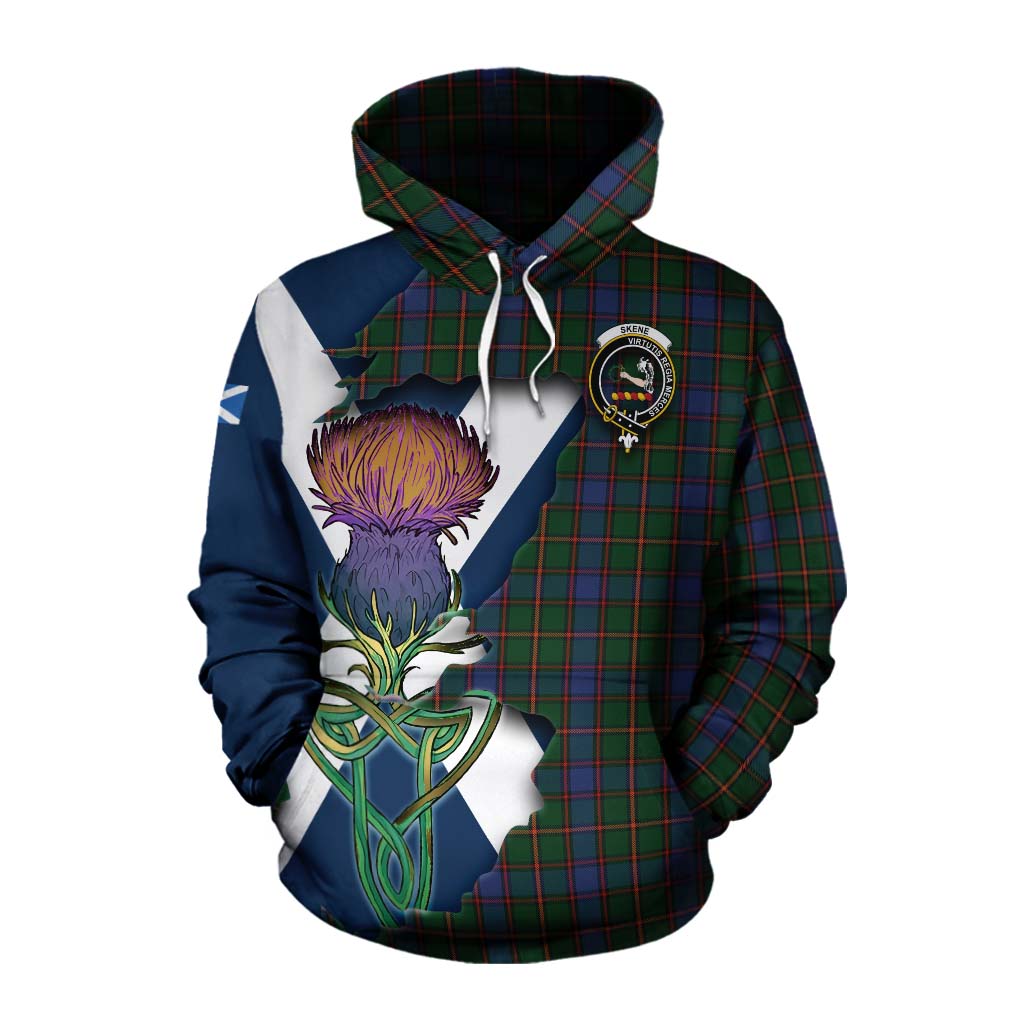 Tartan Vibes Clothing Skene Tartan Family Crest Cotton Hoodie Scottish Thistle Celtic Inspired