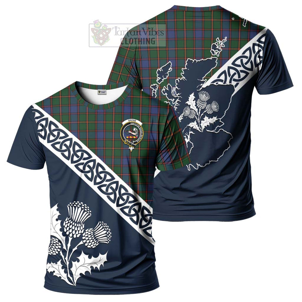 Skene Tartan T-Shirt Featuring Thistle and Scotland Map Kid's Shirt - Tartanvibesclothing Store