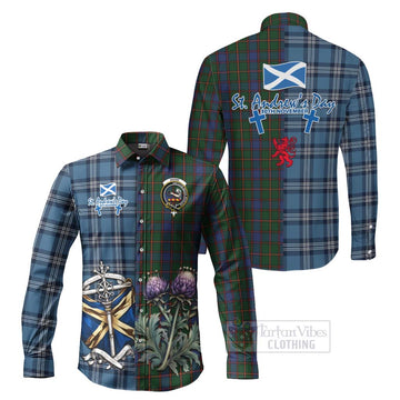 Tartan Vibes Clothing Skene Tartan Long Sleeve Button Shirt Happy St. Andrew's Day Half Tartan Style