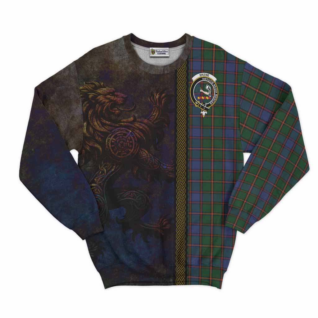 Tartan Vibes Clothing Skene Tartan Family Crest Sweatshirt Alba Gu Brath Be Brave Lion Ancient Style