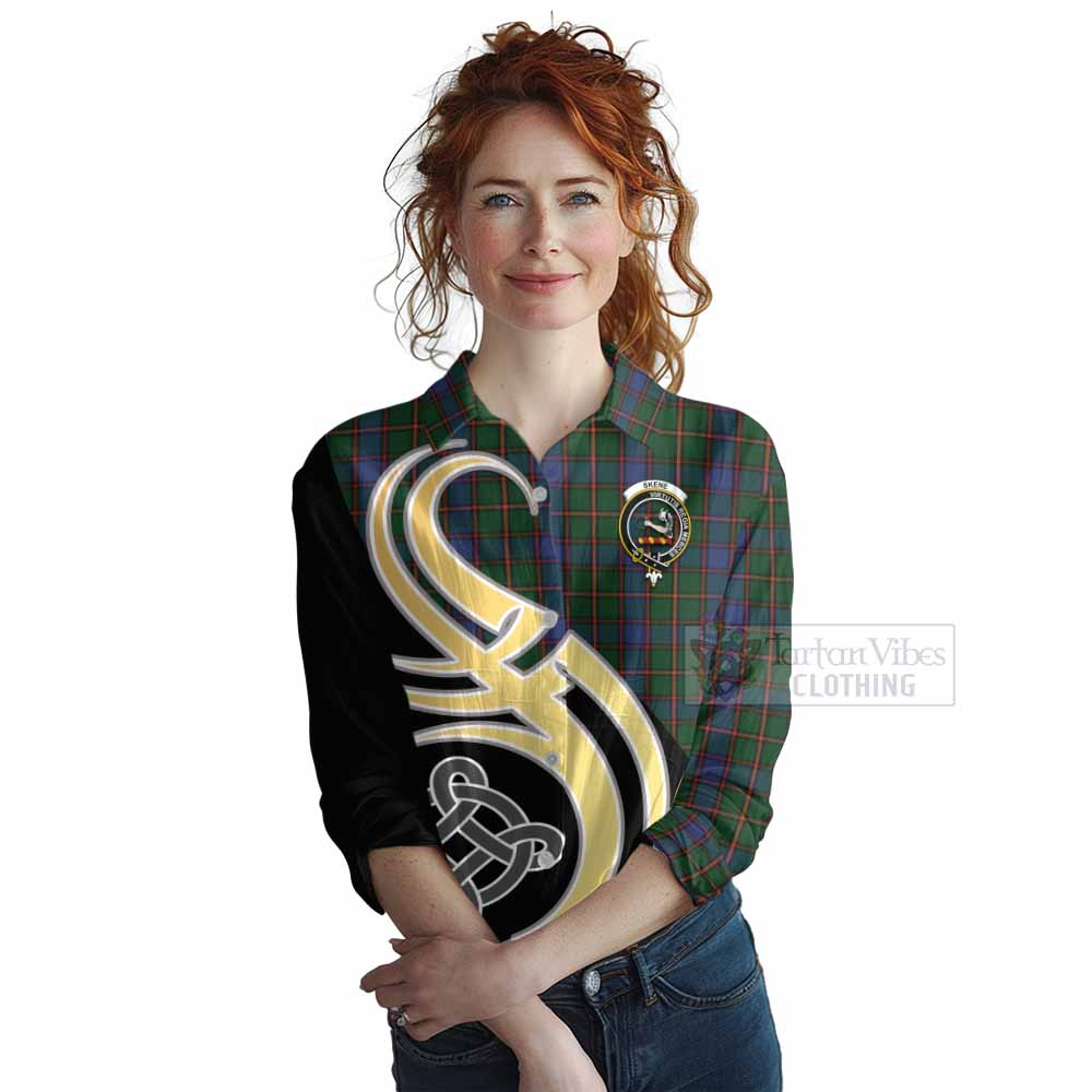 Tartan Vibes Clothing Skene Tartan Women's Casual Shirt with Family Crest and Celtic Symbol Style