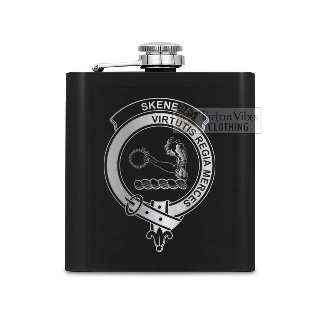Tartan Vibes Clothing Skene Crest Hip Flask Set 7oz Black Stainless Steel with A Gift Box