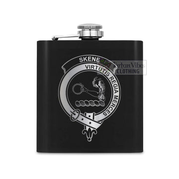 Tartan Vibes Clothing Skene Crest Hip Flask Set 7oz Black Stainless Steel with A Gift Box