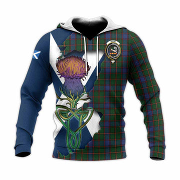 Tartan Vibes Clothing Skene Tartan Family Crest Knitted Hoodie Scottish Thistle Celtic Inspired