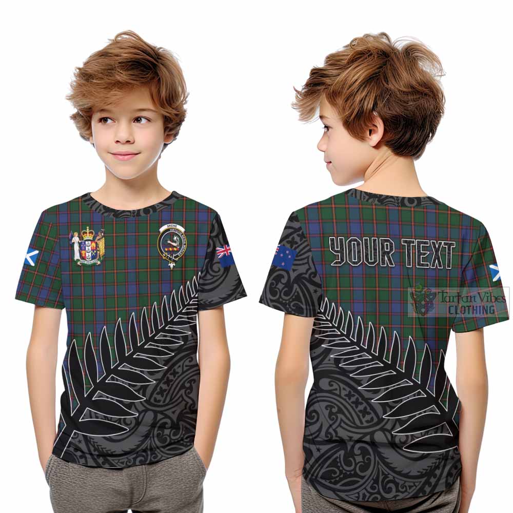 Tartan Vibes Clothing Skene Crest Tartan Kid T-Shirt with New Zealand Silver Fern Half Style