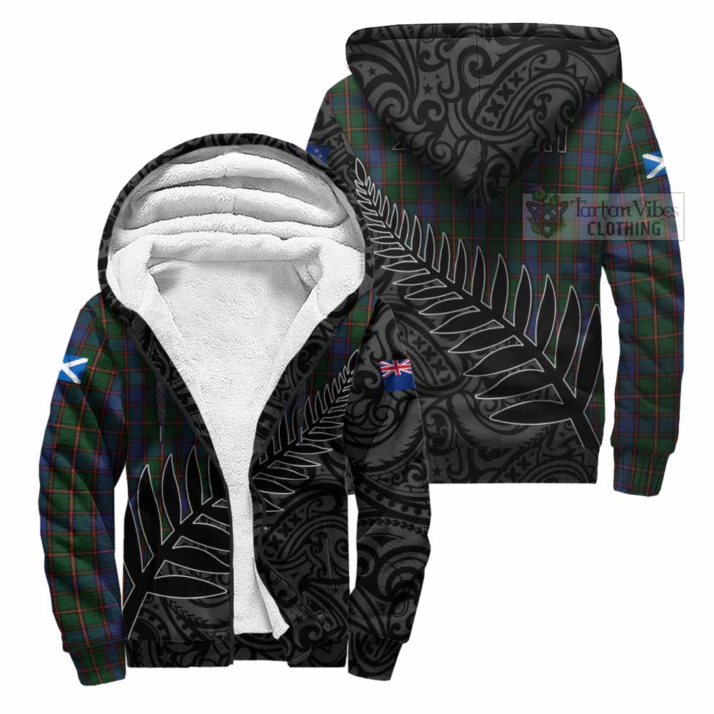 Tartan Vibes Clothing Skene Crest Tartan Sherpa Hoodie with New Zealand Silver Fern Half Style