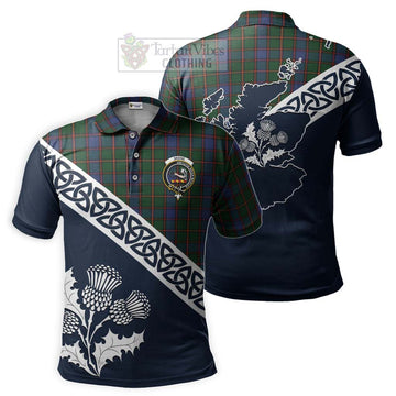 Skene Tartan Polo Shirt Featuring Thistle and Scotland Map