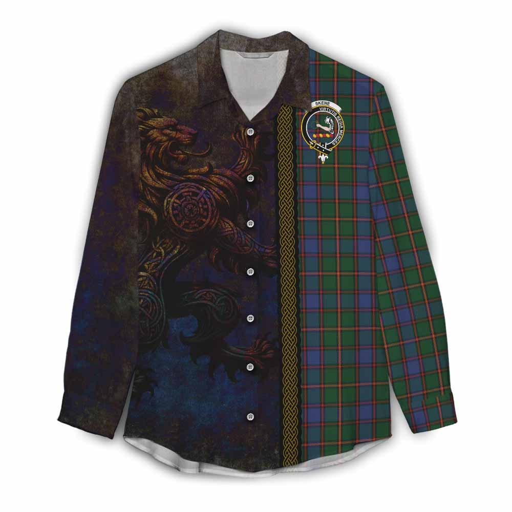 Tartan Vibes Clothing Skene Tartan Family Crest Women's Casual Shirt Alba Gu Brath Be Brave Lion Ancient Style