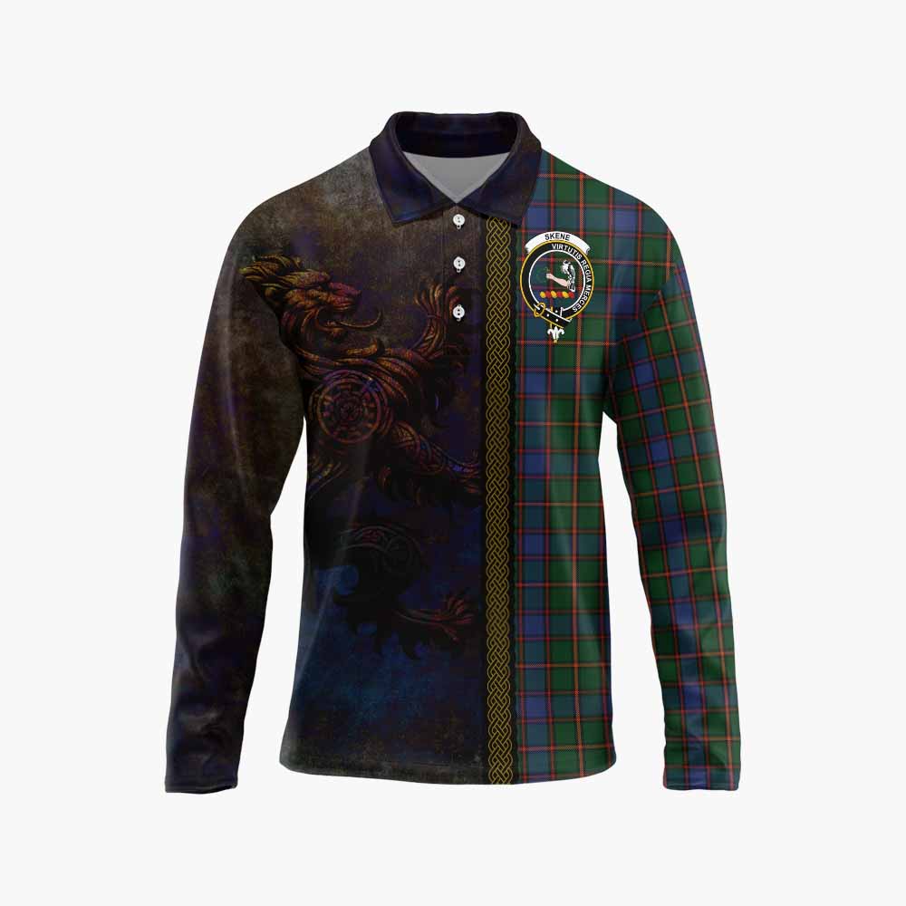 Tartan Vibes Clothing Skene Tartan Family Crest Long Sleeve Polo Shirt Alba Gu Brath Be Brave Lion Ancient Style