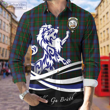 Skene Tartan Long Sleeve Button Up Shirt with Alba Gu Brath Regal Lion Emblem