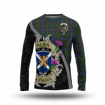 Skene Tartan Family Crest Long Sleeve T-Shirt Lion Rampant Royal Thistle Shield Celtic Inspired
