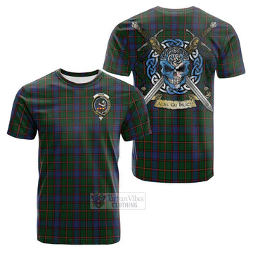 Tartan Vibes Clothing Skene Tartan Cotton T-shirt with Family Crest Celtic Skull Style