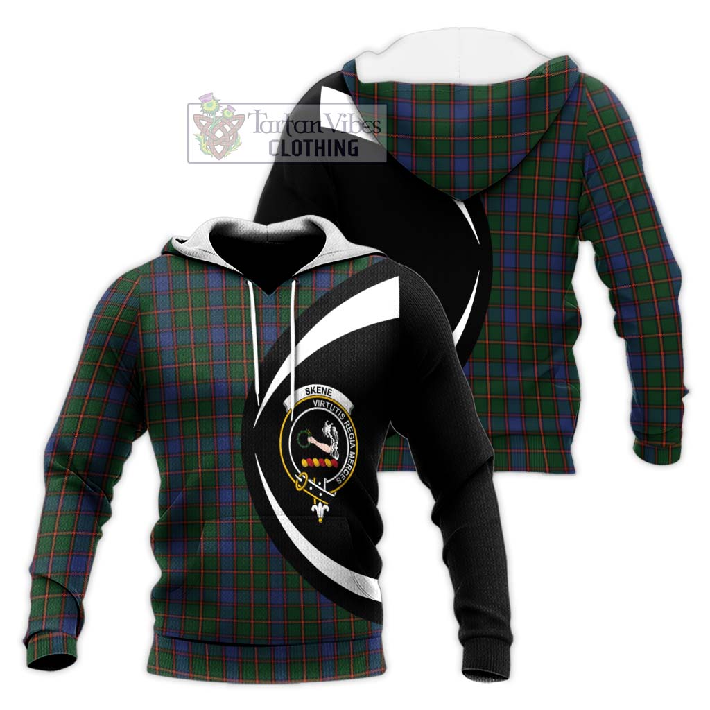 Skene Tartan Knitted Hoodie with Family Crest Circle Style Unisex Knitted Pullover Hoodie - Tartan Vibes Clothing
