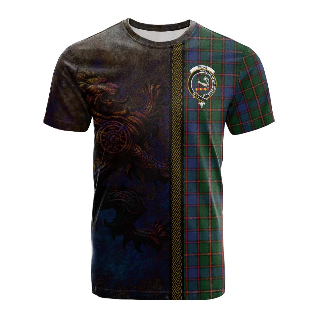 Tartan Vibes Clothing Skene Tartan Family Crest Cotton T-shirt Alba Gu Brath Be Brave Lion Ancient Style