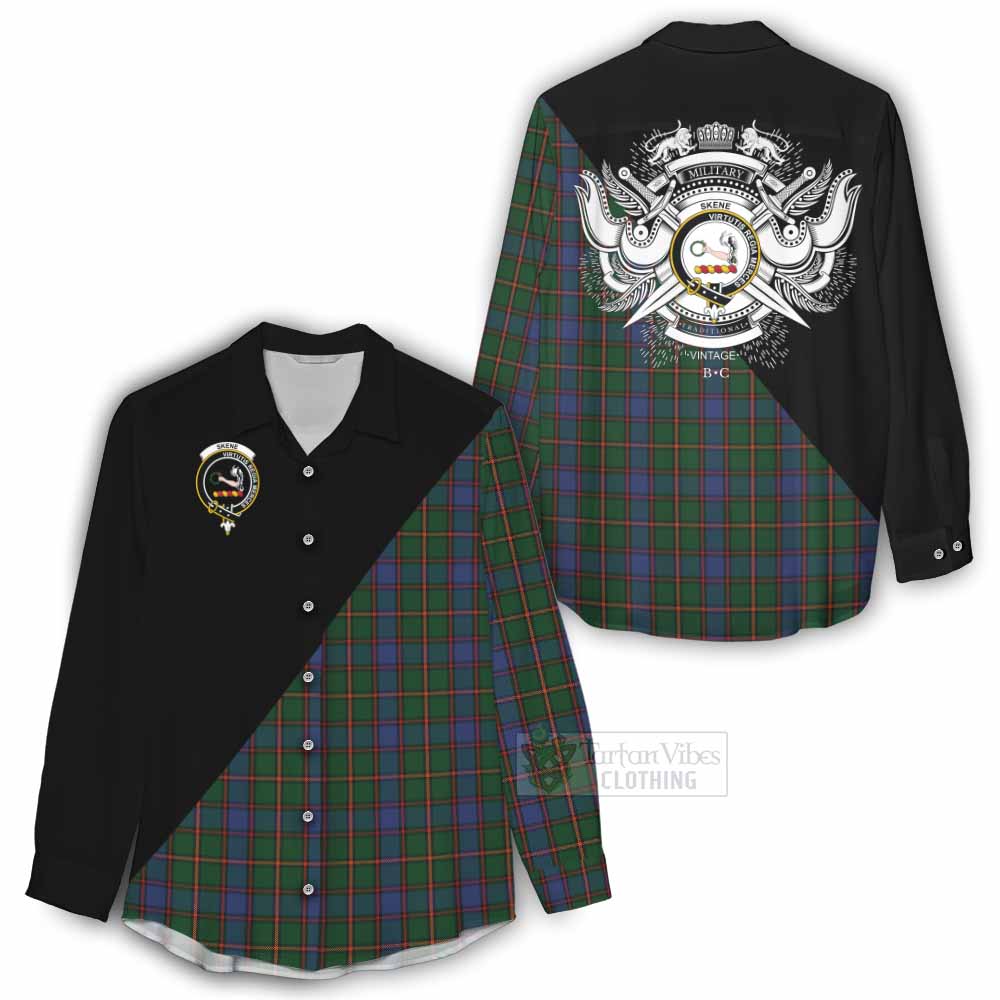 Tartan Vibes Clothing Skene Tartan Women's Casual Shirt with Family Crest and Military Logo Style