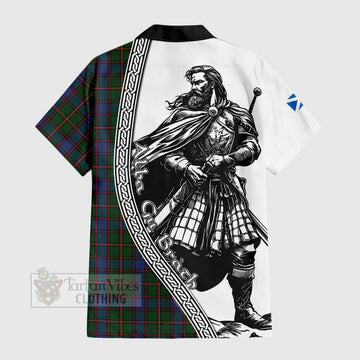 Skene Tartan Clan Crest Hawaiian Shirt with Highlander Warrior Celtic Style
