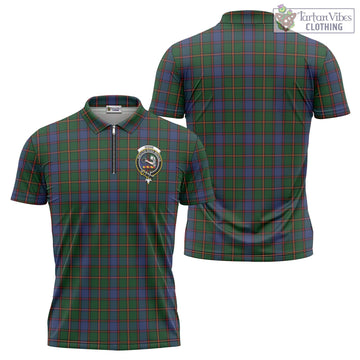 Skene Tartan Zipper Polo Shirt with Family Crest