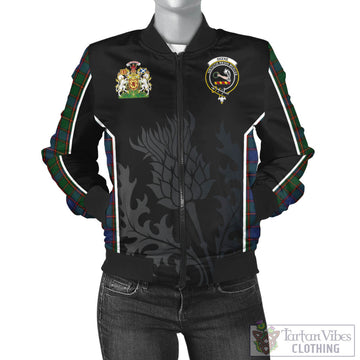 Skene Tartan Bomber Jacket with Family Crest and Scottish Thistle Vibes Sport Style