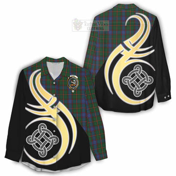 Tartan Vibes Clothing Skene Tartan Women's Casual Shirt with Family Crest and Celtic Symbol Style